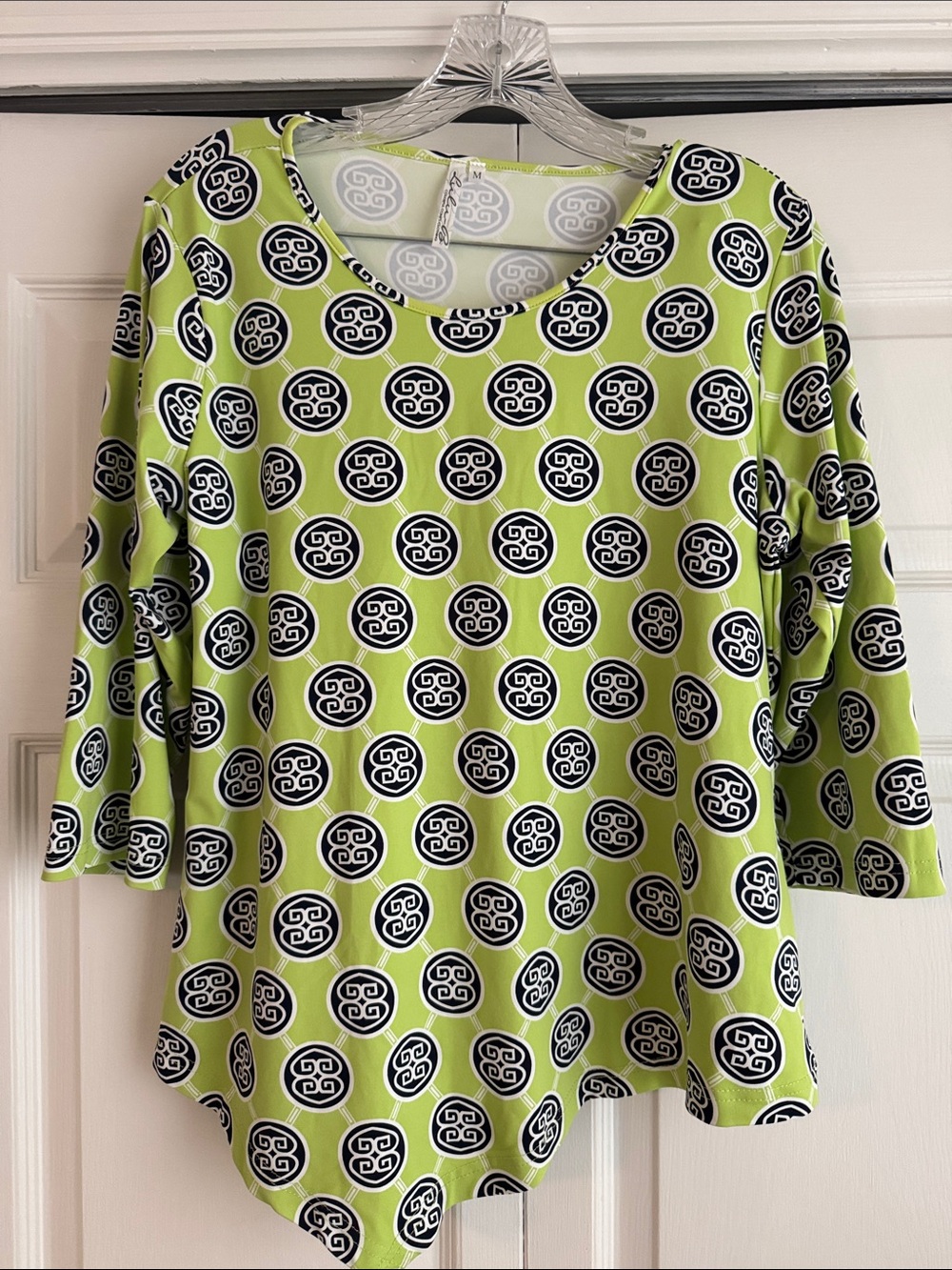 Lu Lu B Lime Green Printed Long Sleeve Scoop Neck Top